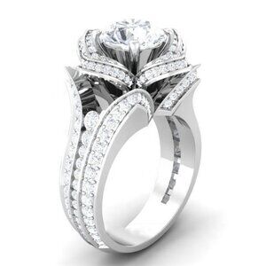 💞Fashionable 925 Silver Plated Rose Flower Shaped CZ Ring, MARR9405